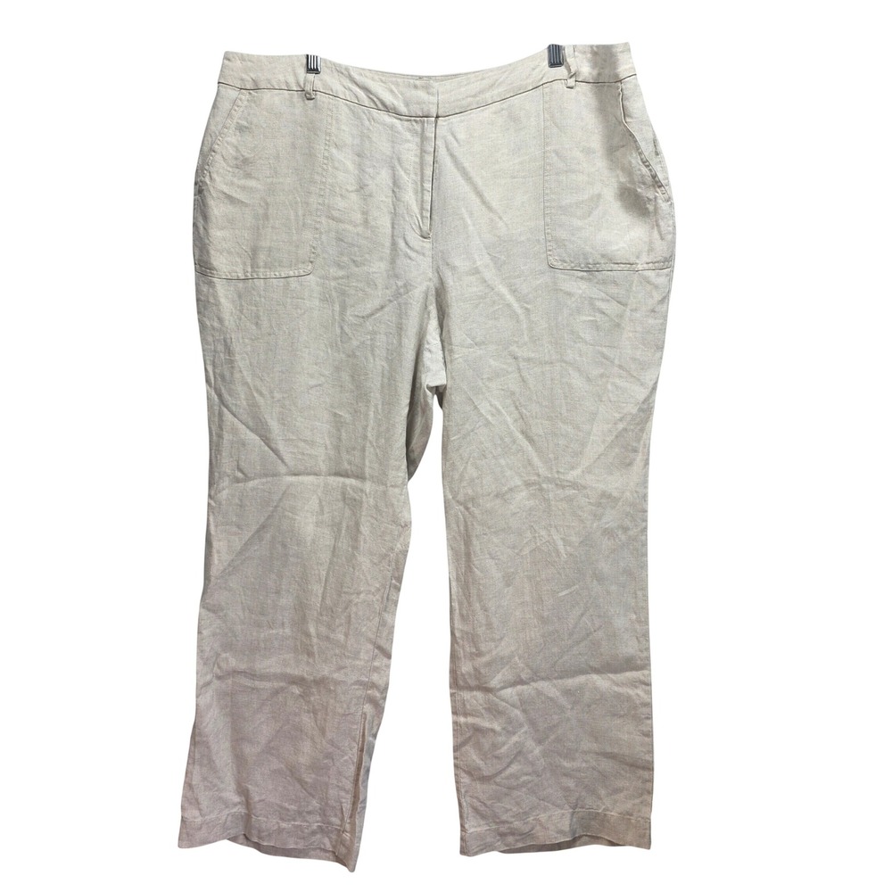 Talbots All Linen Pants Womens 18W Straight Leg Oatmeal Beige Casual Natural Tan